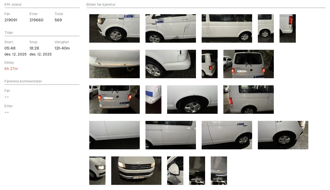 Gire trip detail, KM log and photo documentation